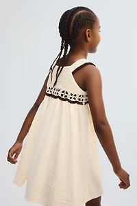 Crochet-look-detail muslin dress