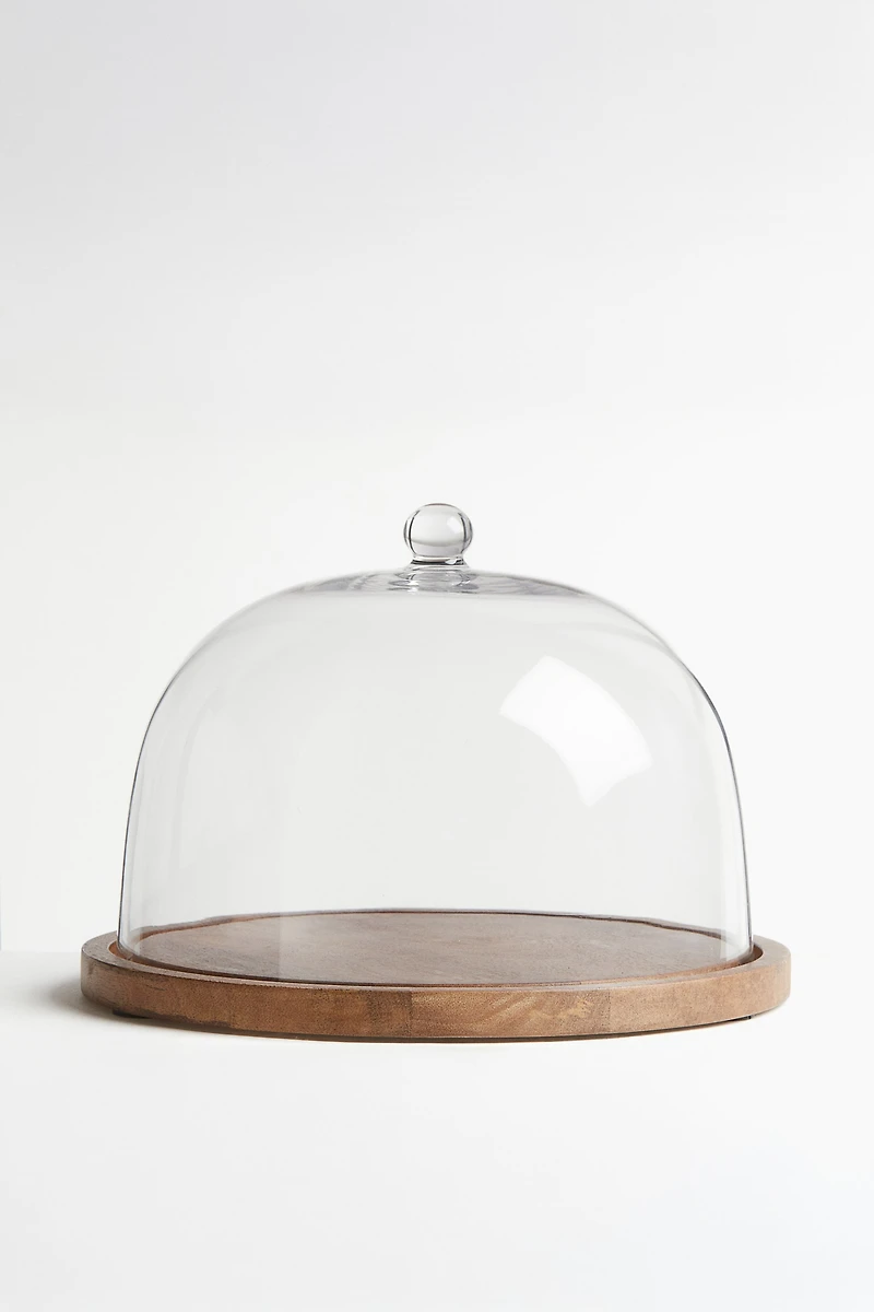 Glass Cake Dome with Wooden Base