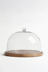 Glass Cake Dome with Wooden Base