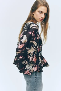 Linen-Blend Peplum Blouse