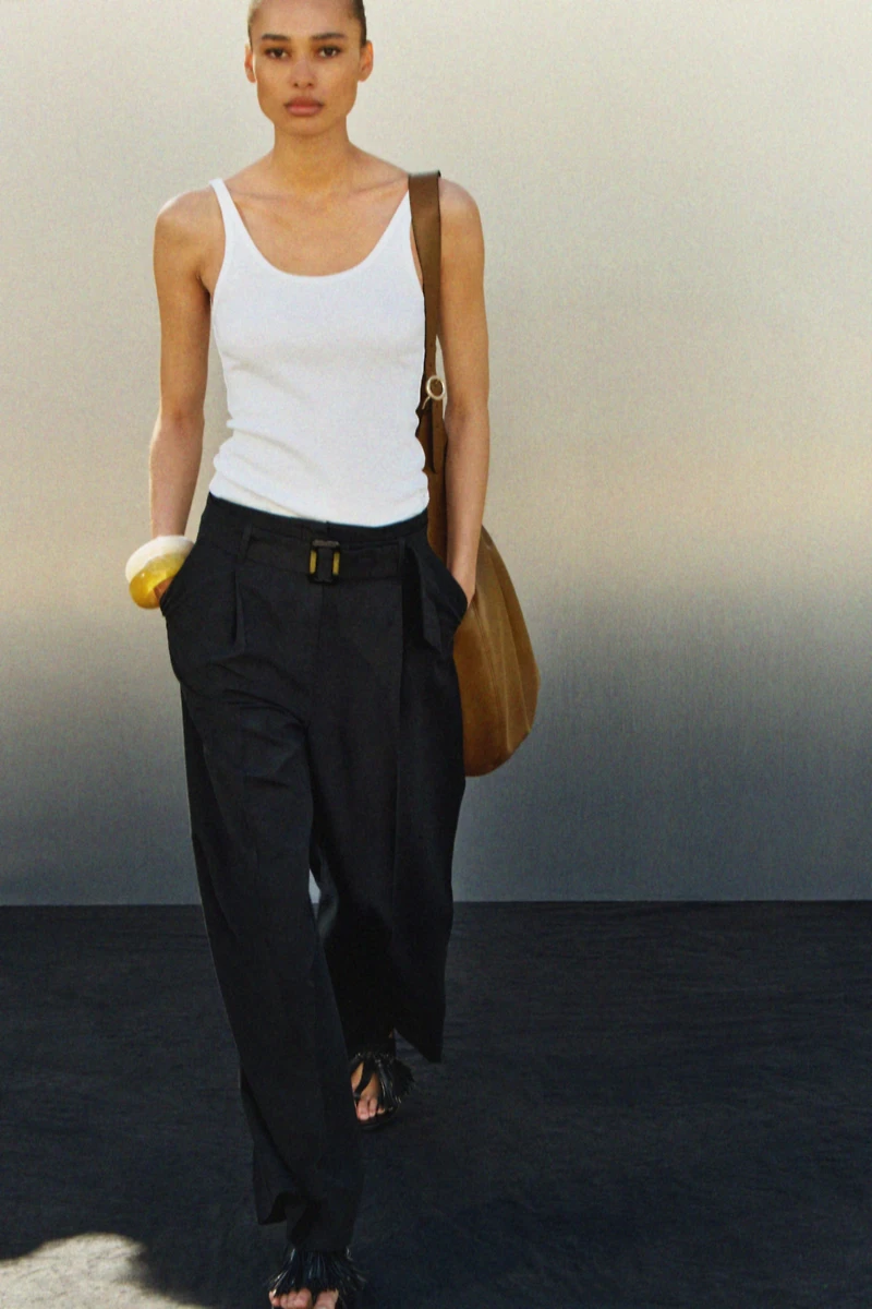 Linen-Blend Pants with Belt