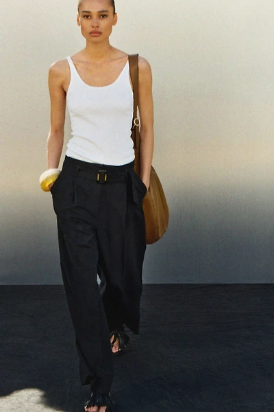 Linen-Blend Pants with Belt