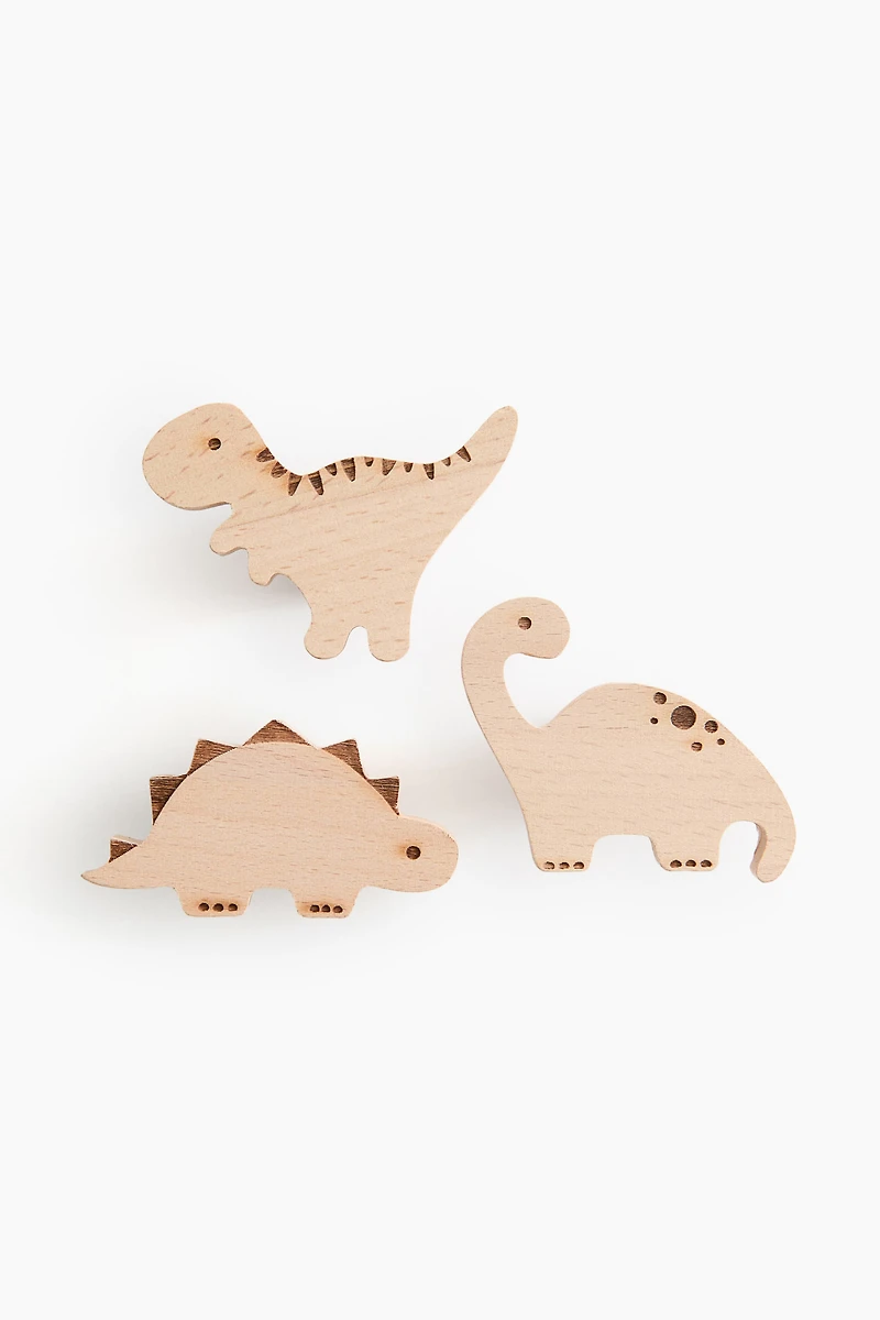 3-Pack Wooden Dinosaur Hooks