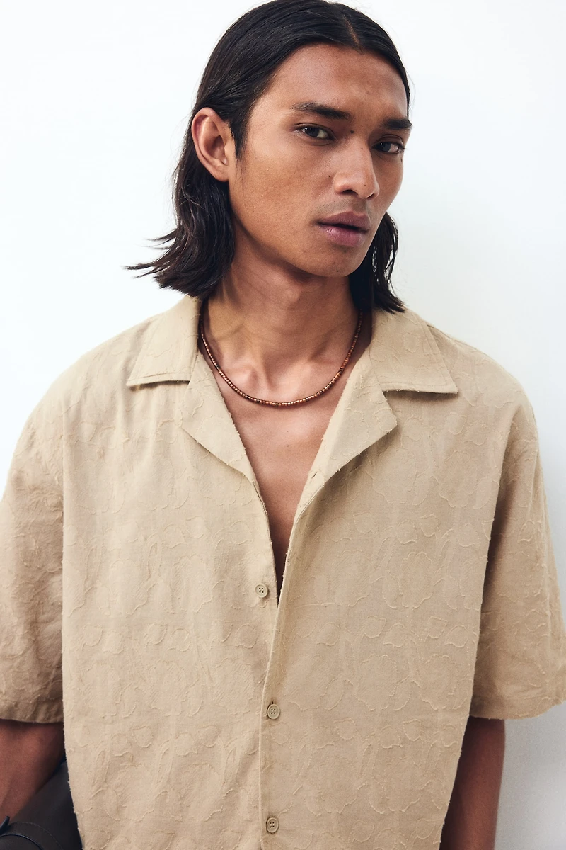 Chemise texturée décontractée à col cubain