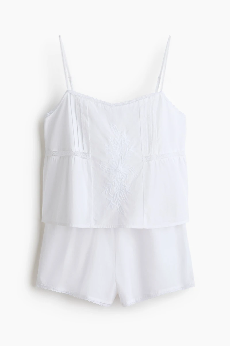Pyjama en popeline avec dentelle