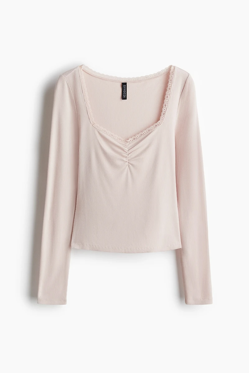 Lace-Trimmed Ribbed Top