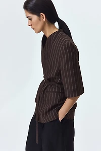 Short-Sleeved Linen-Blend Jacket
