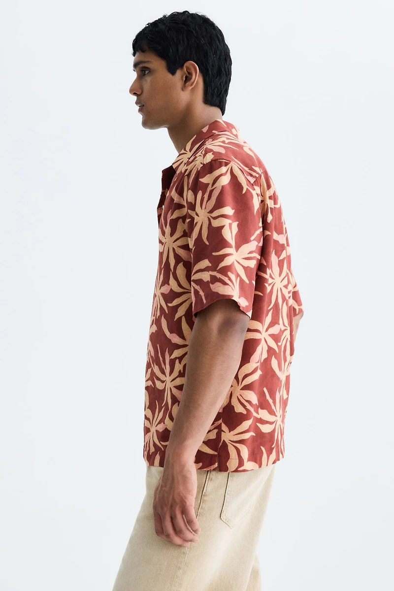 Chemise décontractée en coton à col cubain