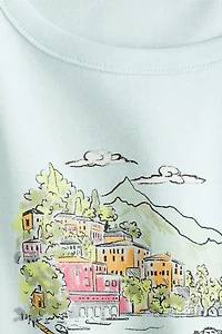 Cotton T-Shirt with Printed Motif