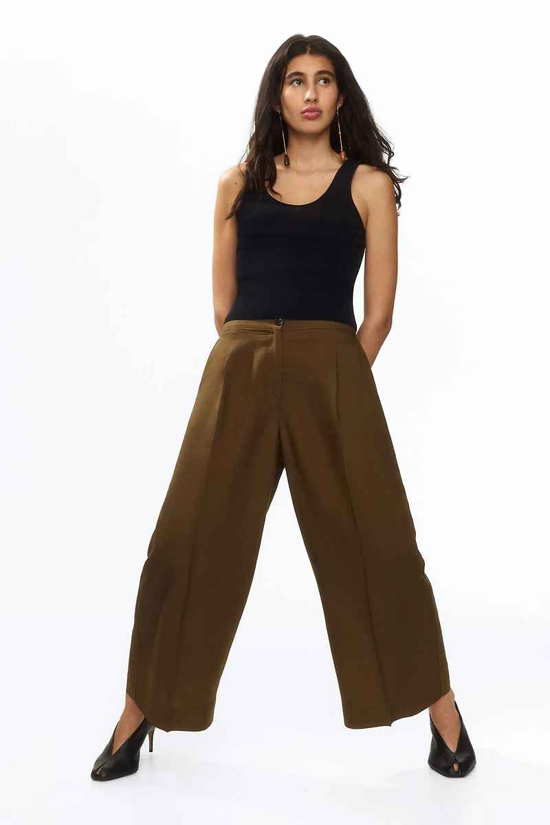 Ankle-Length Linen-Blend Pants