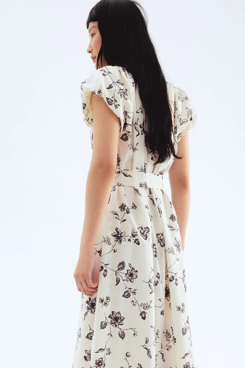Puff-Sleeved Poplin Dress