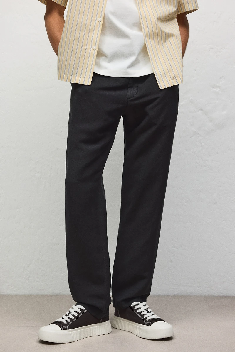Regular-Fit Linen-Blend Pants