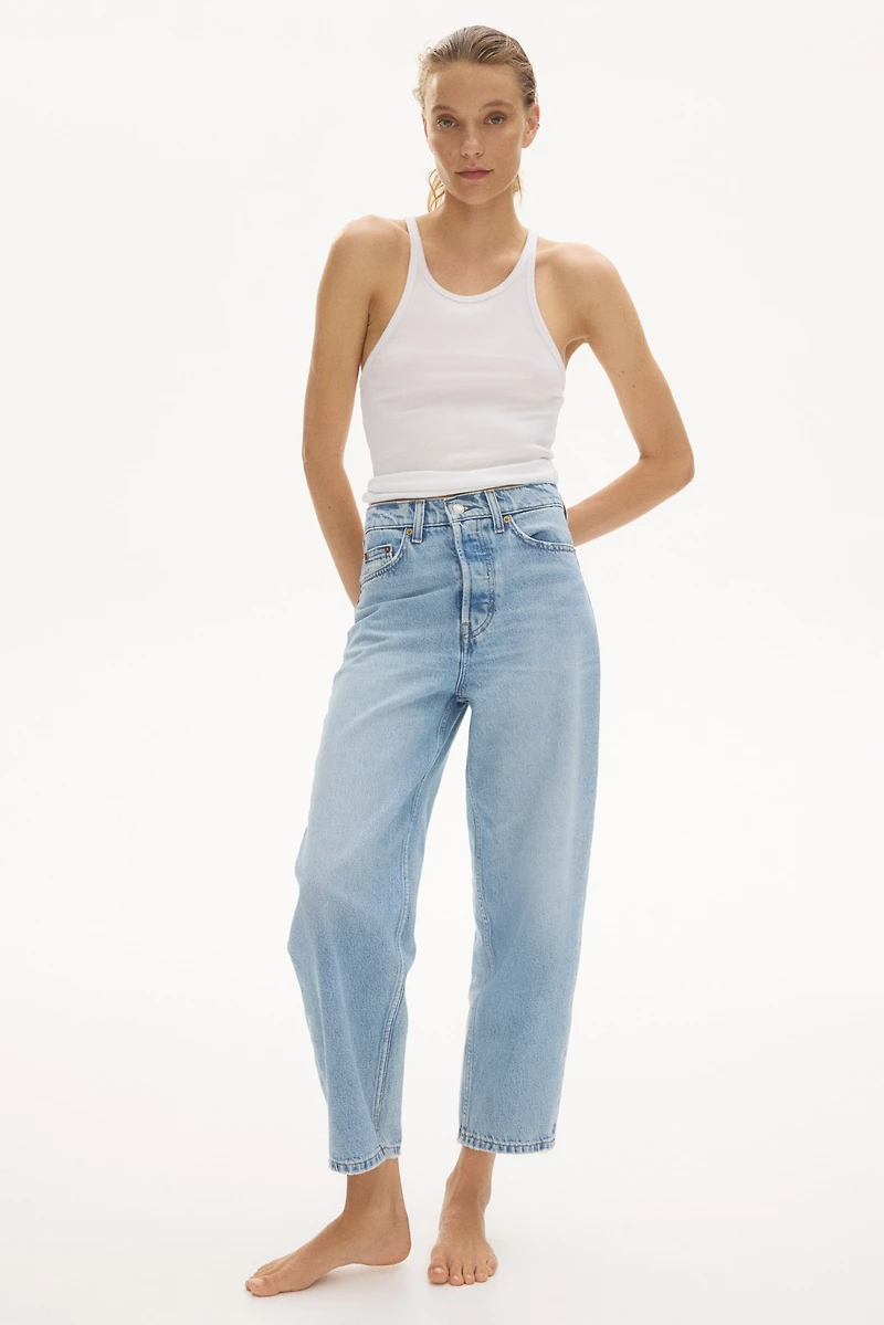 High-Waist Barrel-Leg Ankle Jeans