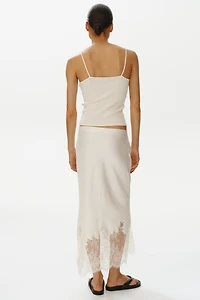 Lace-Trimmed Satin Skirt