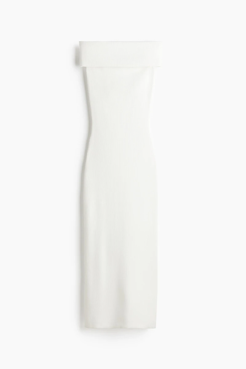 Robe épaules nues côtelée