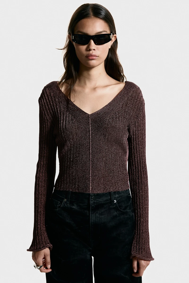 Glittery Rib-Knit Top