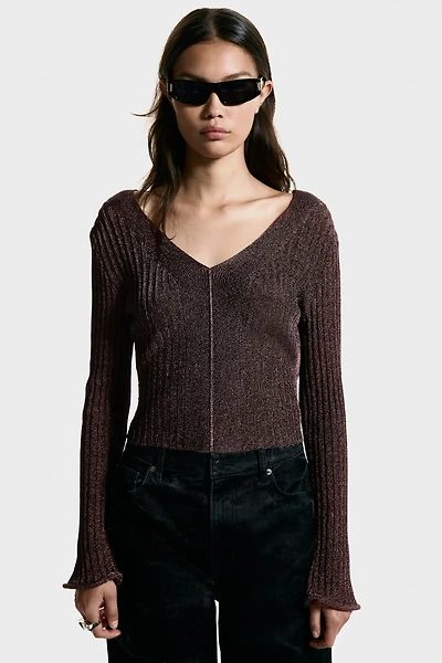 Glittery Rib-Knit Top