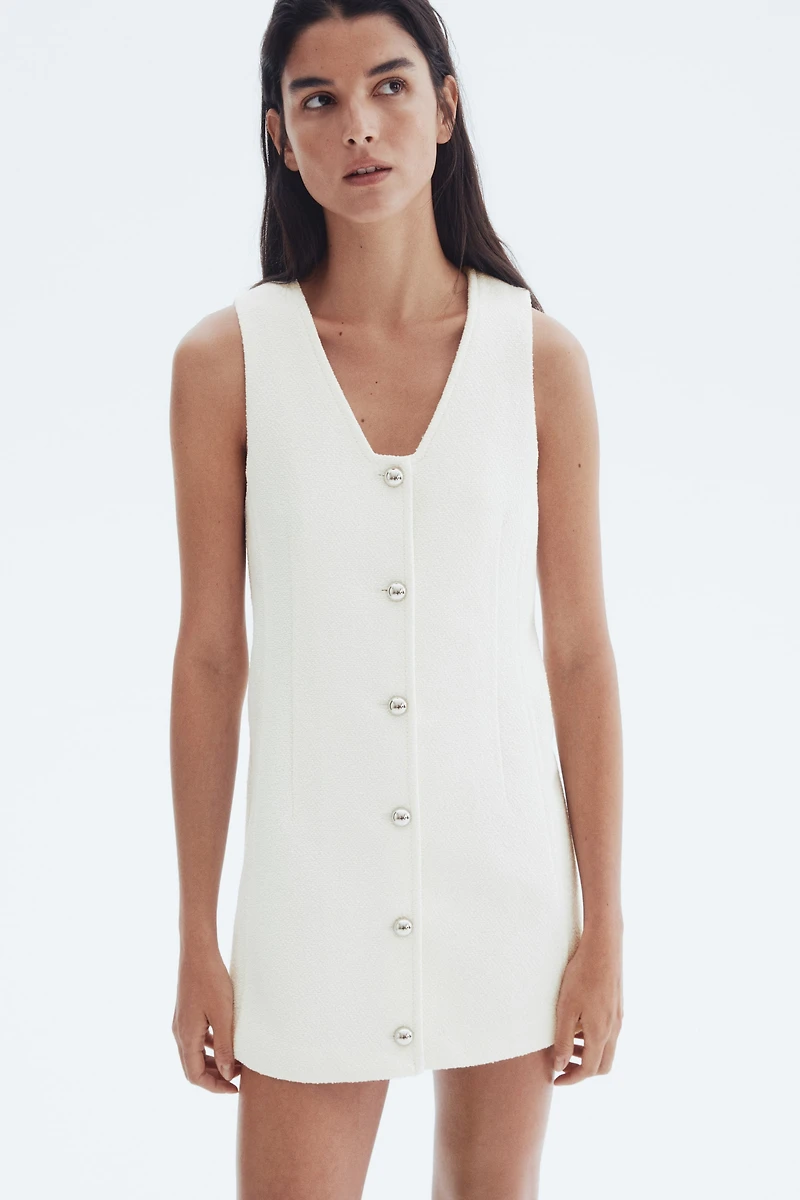 Button-Front Bouclé Dress