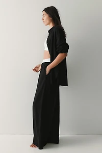 Wide-Leg Linen-Blend Pants