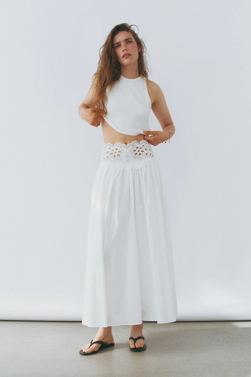 Lace-Detail Cotton Skirt