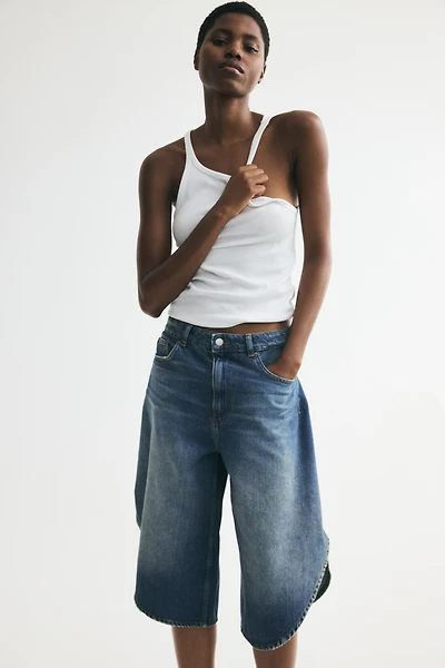 Wrap-detail denim Bermuda Shorts