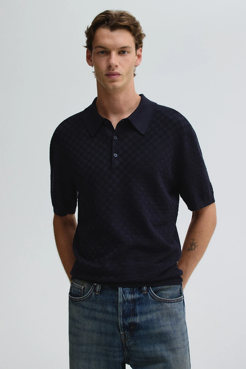 Slim Fit Textured-knit polo shirt