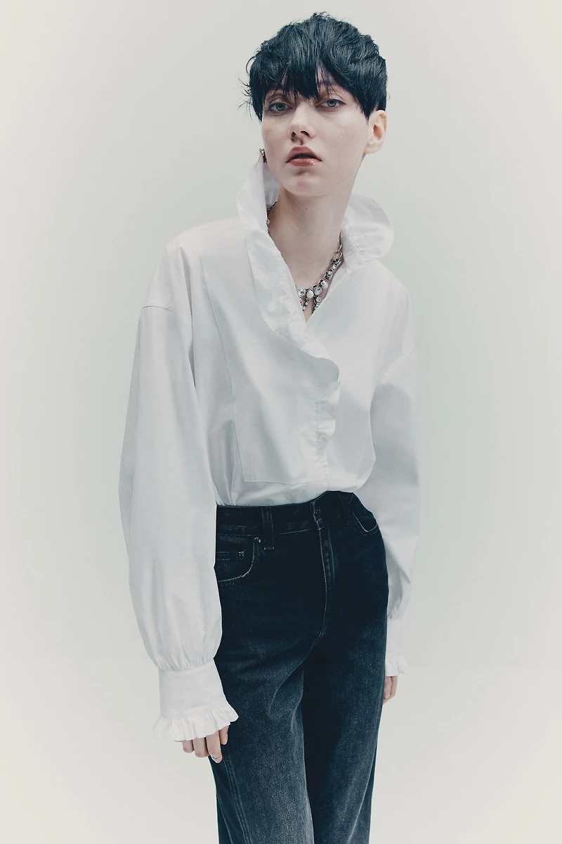 Ruffle-Trimmed Cotton Shirt