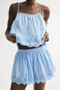 Pull-On Shorts with Eyelet Embroidery