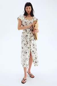 Puff-Sleeved Poplin Dress