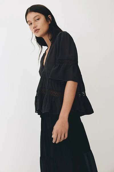 Lace-Detail Viscose Blouse