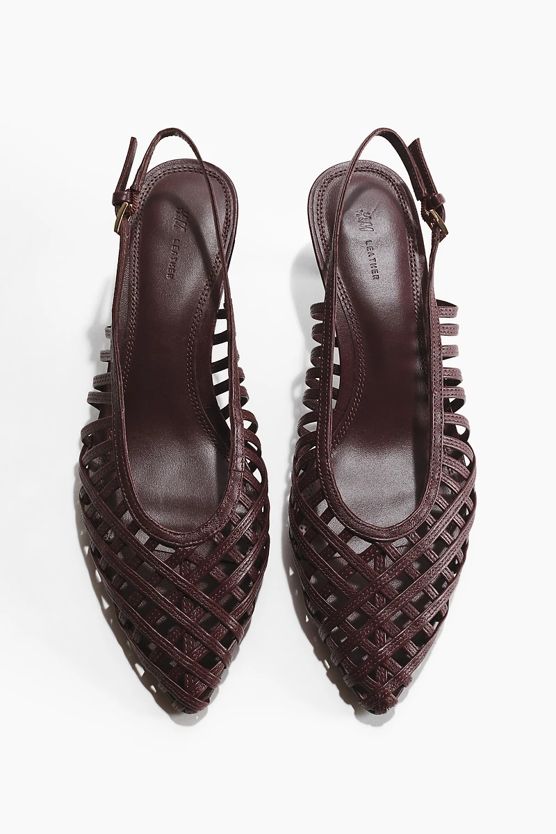 Kitten-Heeled Leather Slingbacks