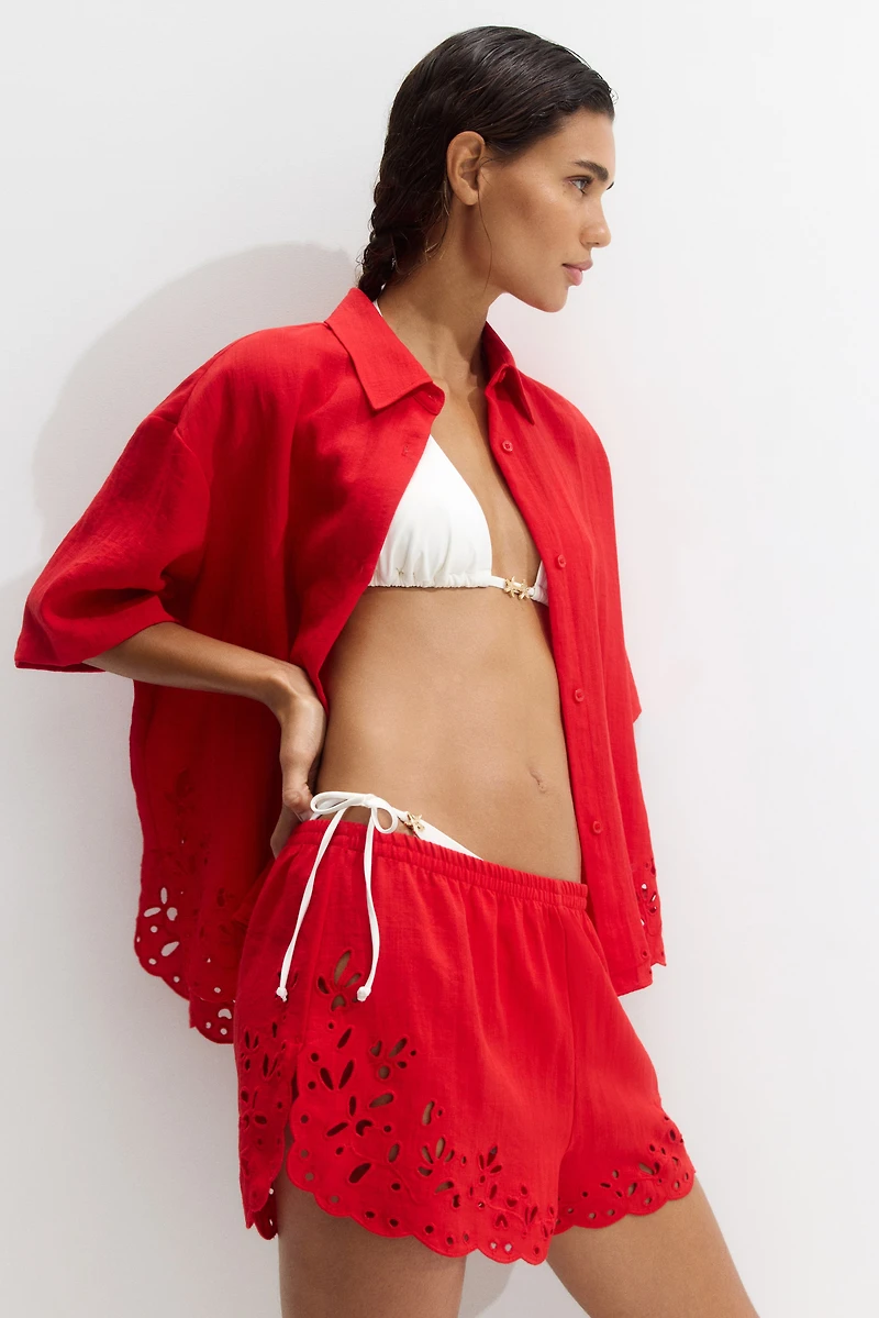 Shorts with Eyelet Embroidery