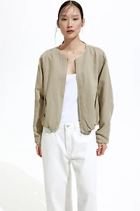 Linen-Blend Bomber Jacket
