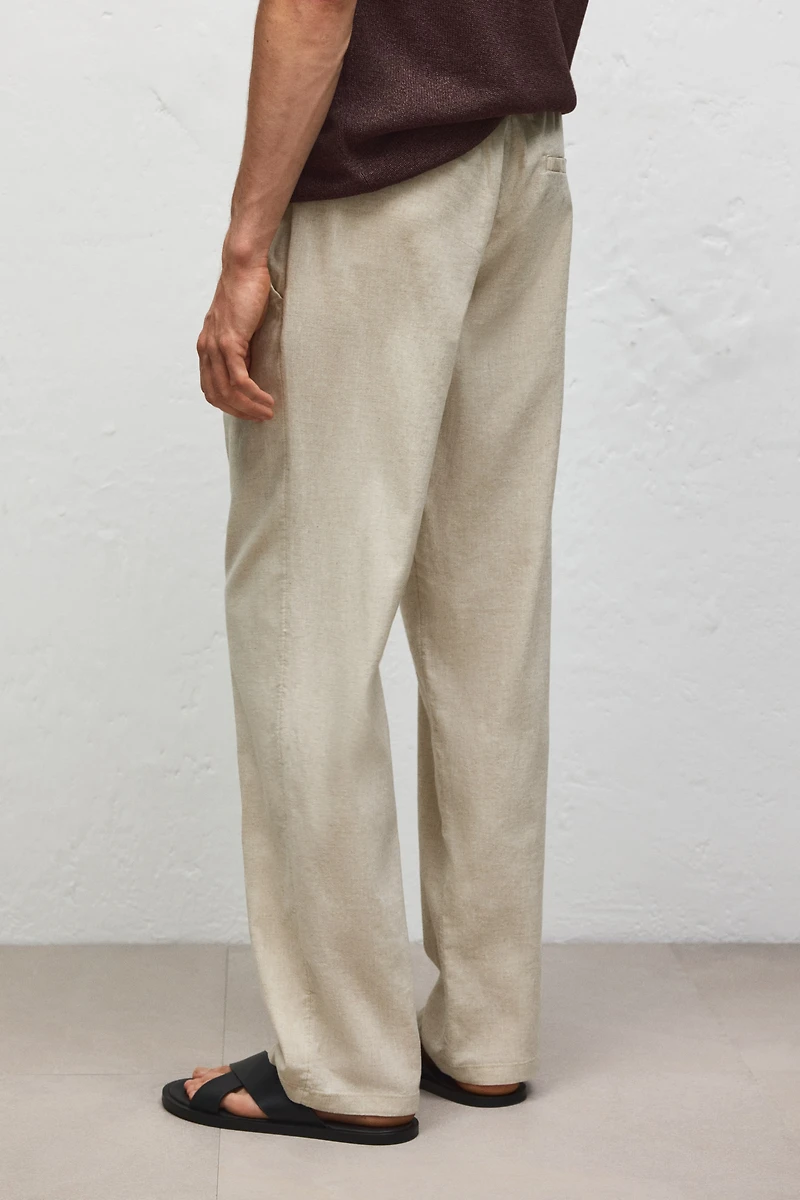Regular-Fit Linen-Blend Pants