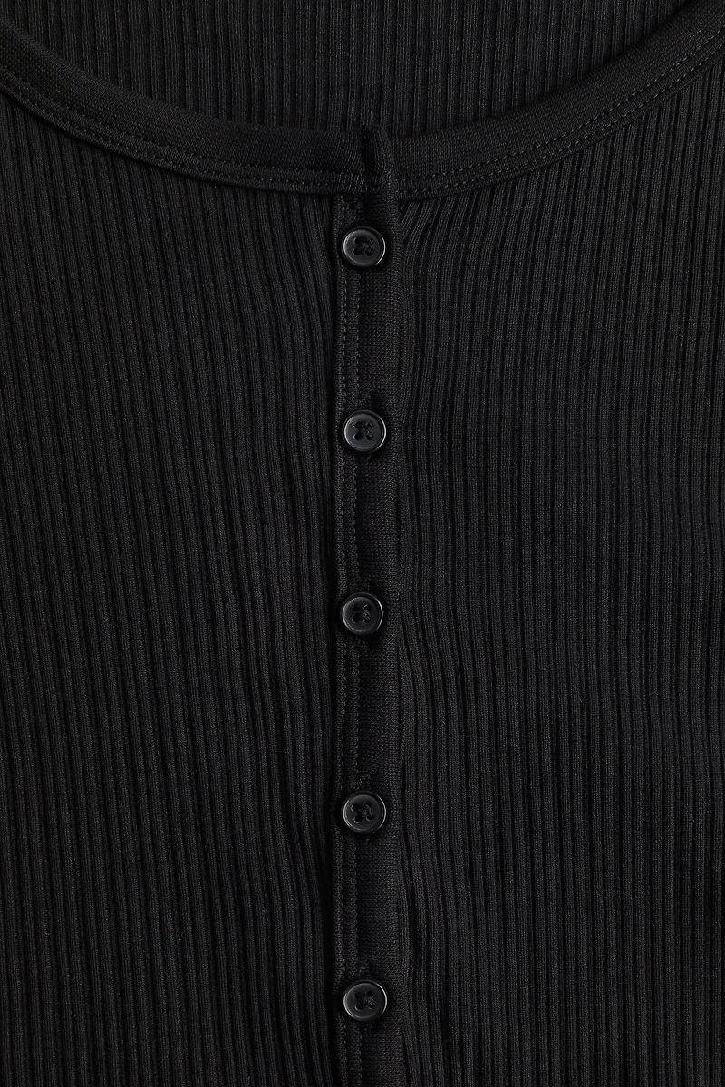 Ribbed Button-Front Top