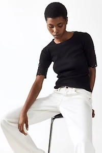 Ribbed Lace-Inset Top