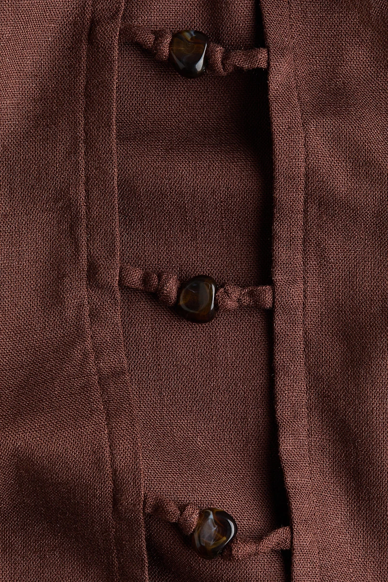 Bead-Detail Linen-Blend Pants