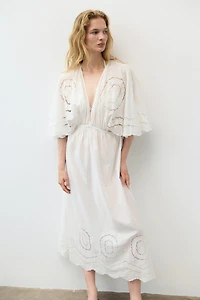 Cape-Detail Dress with Eyelet Embroidery
