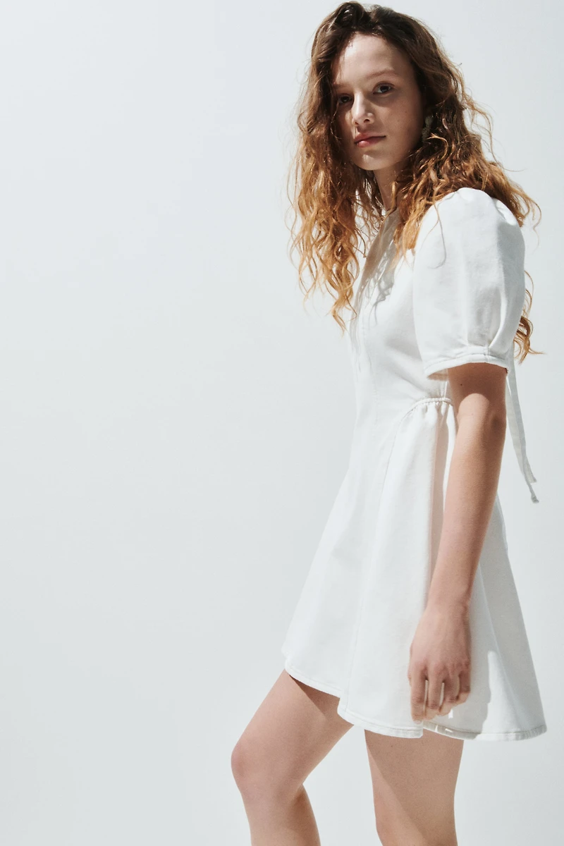 Flared-Skirt Denim Dress