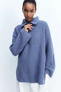 Rib-knit Half-zip Sweater