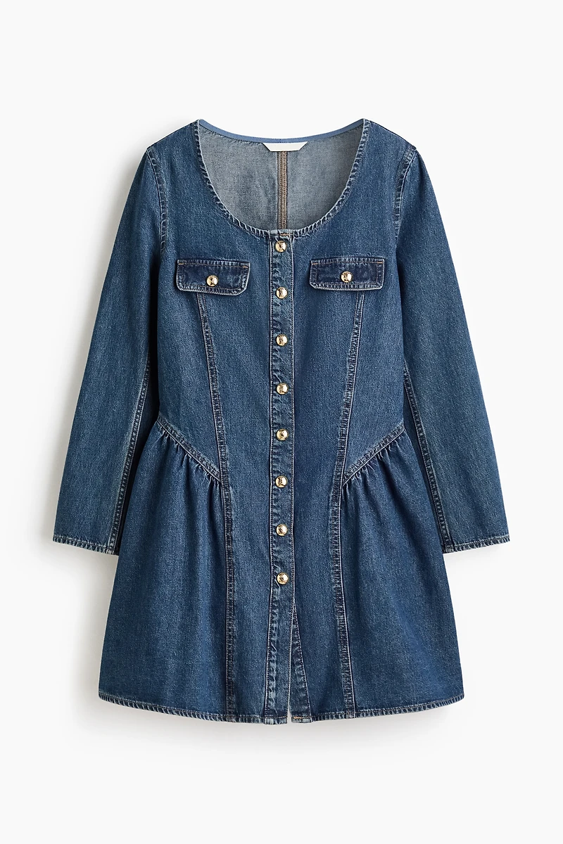 Flared-Skirt Denim Dress