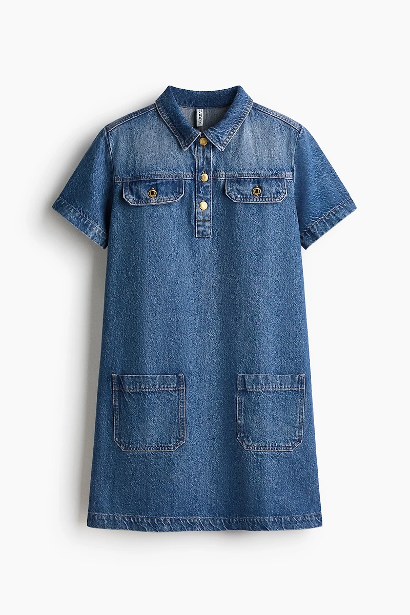 Denim Dress with Collar