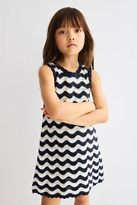 Appliquéd Open-Knit Dress