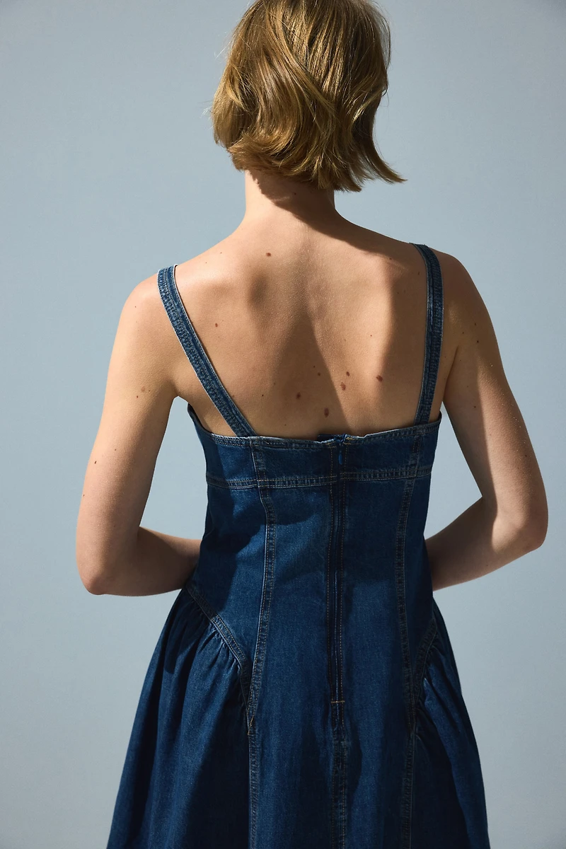 Flared-Skirt Denim Dress