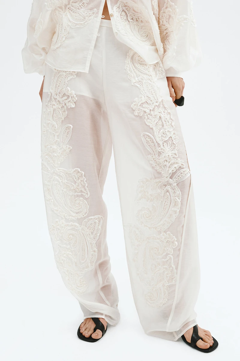 Appliquéd Barrel-Leg Pants