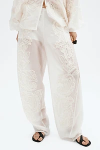 Appliquéd Barrel-Leg Pants