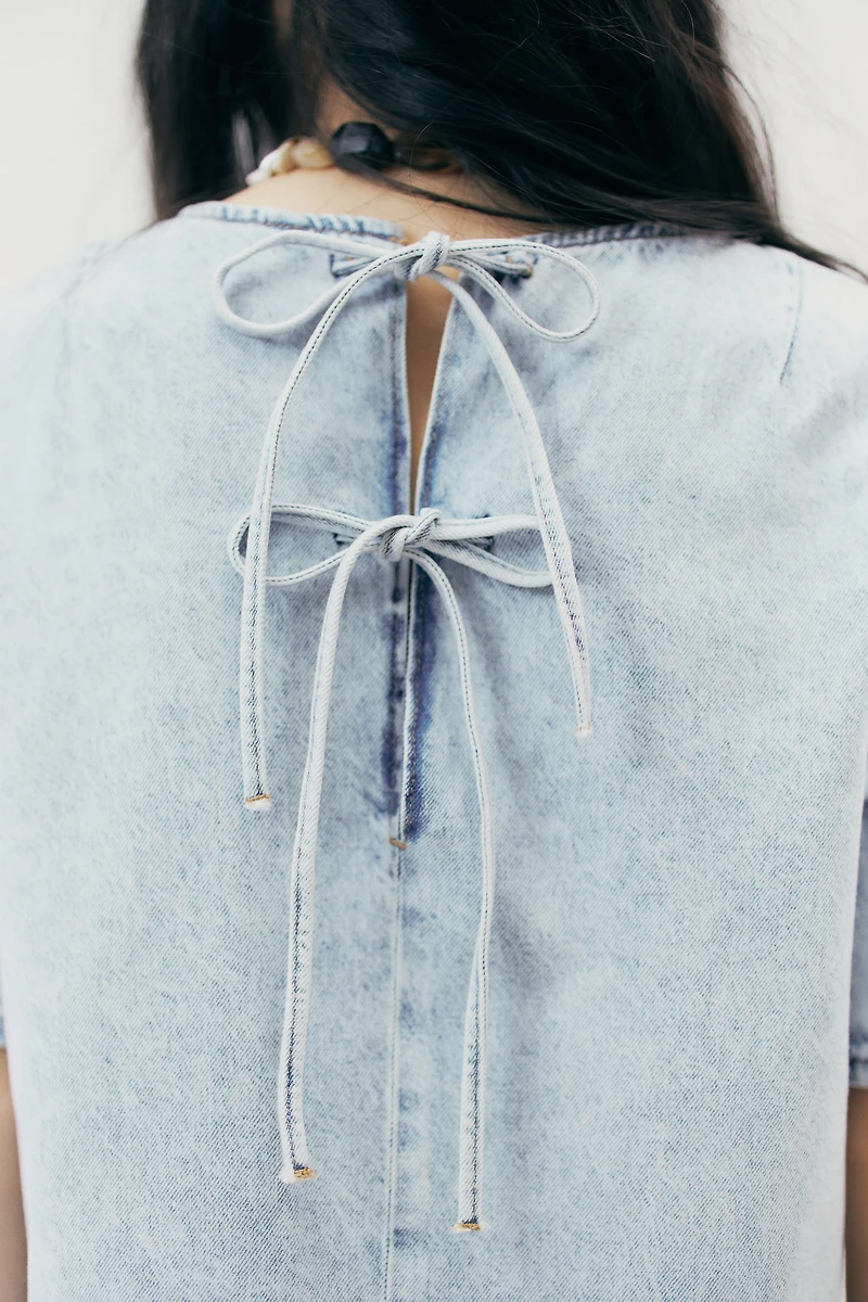 Tie-Detail Denim Dress