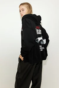 Oversized Printed Hooded Jacket