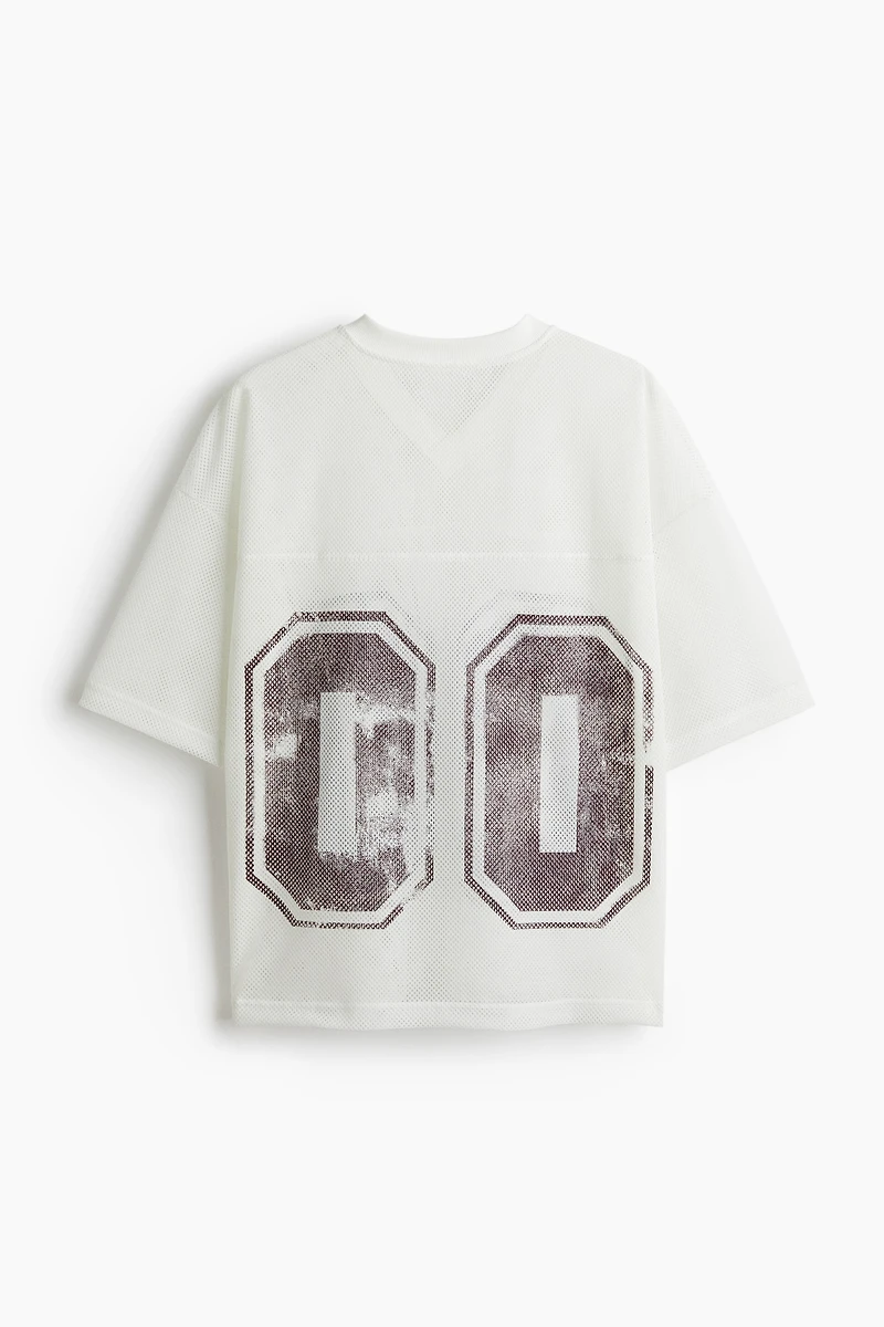Oversized-Fit Printed Mesh T-Shirt