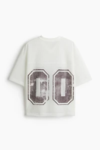 Oversized-Fit Printed Mesh T-Shirt